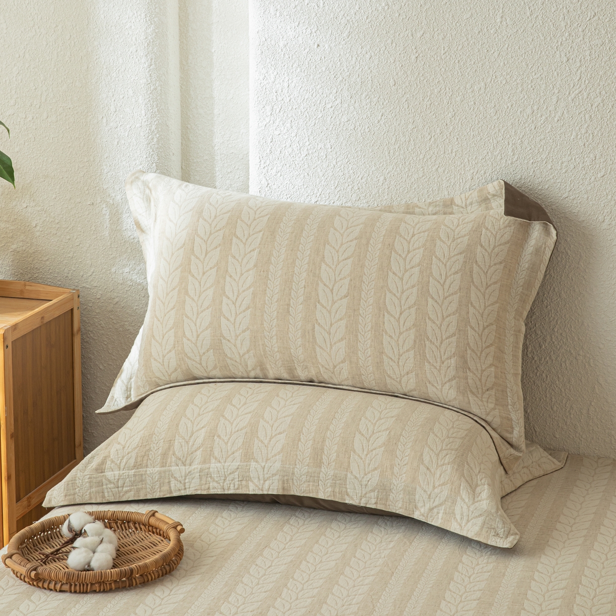 91家纺网 家纺一手货源 找家纺 眠博士 2025新款A类棉麻双层纱提花床笠 棉麻双层纱床笠-大麦