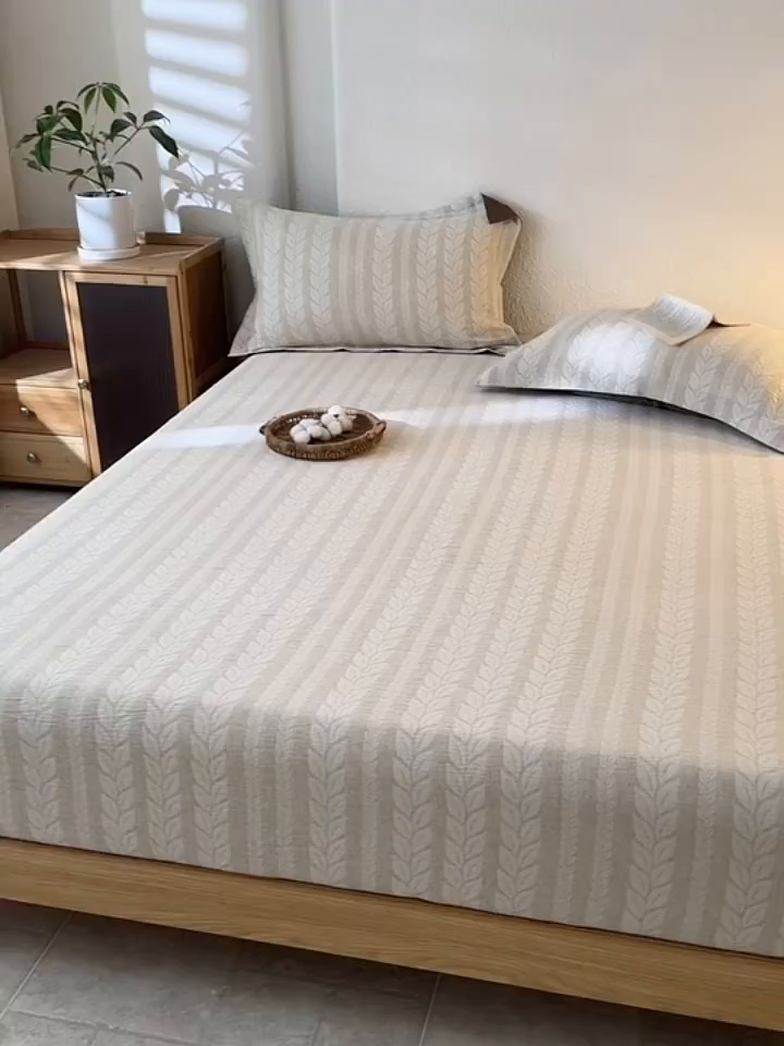 91家纺网 家纺一手货源 找家纺 眠博士 2025新款A类棉麻双层纱提花床笠 棉麻双层纱床笠-大麦