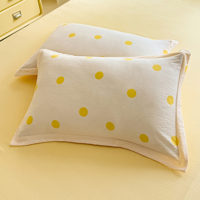 91家纺网 家纺一手货源 找家纺 韩约家纺 2025新款1全棉镂空双色刺绣花边床单款加厚棉麻四件套 波波黄