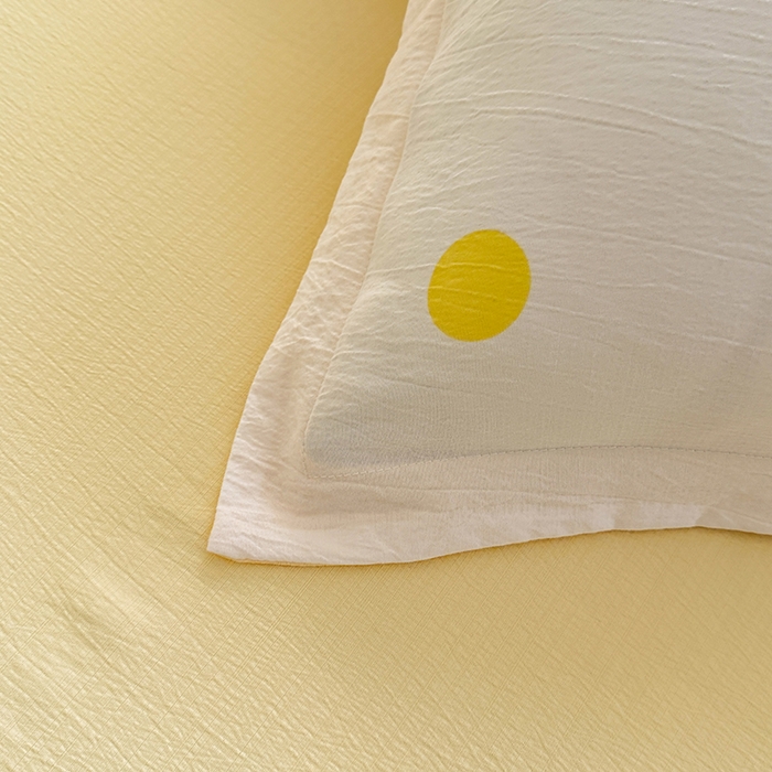 91家纺网 家纺一手货源 找家纺 韩约家纺 2025新款1全棉镂空双色刺绣花边床单款加厚棉麻四件套 波波黄