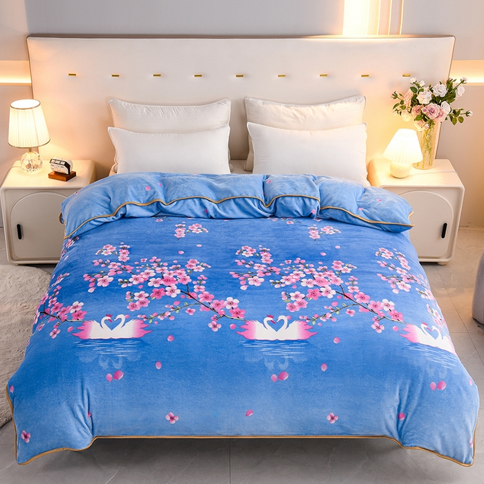 91家纺网 家纺一手货源 找家纺 静缘分 2025新款230克特厚8.5斤牛奶绒金貂绒床裙款保暖四件套-一见钟情