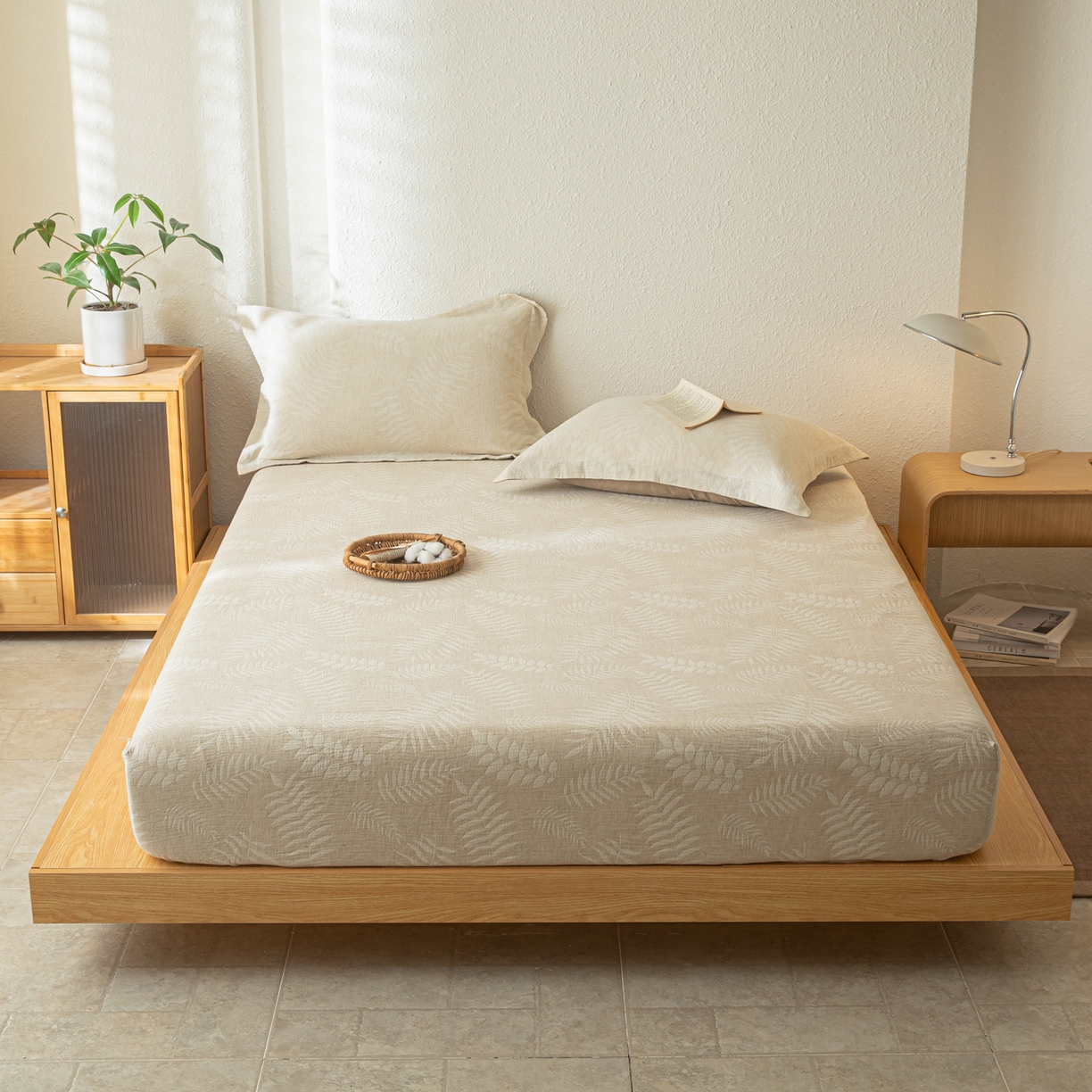 91家纺网 家纺一手货源 找家纺 眠博士 2025新款A类棉麻双层纱提花床笠 棉麻双层纱床笠-花梦如聆