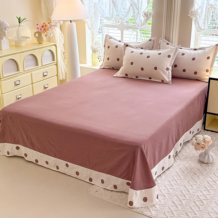 91家纺网 家纺一手货源 找家纺 韩约家纺 2025新款1全棉镂空双色刺绣花边床单款加厚棉麻四件套 波波咖