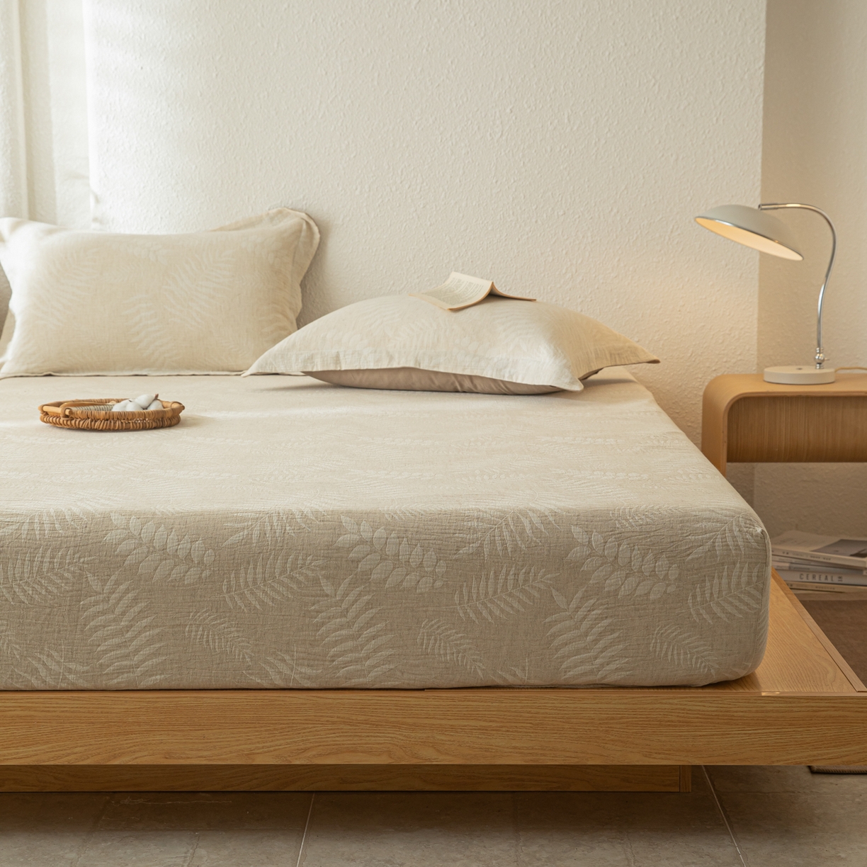 91家纺网 家纺一手货源 找家纺 眠博士 2025新款A类棉麻双层纱提花床笠 棉麻双层纱床笠-花梦如聆