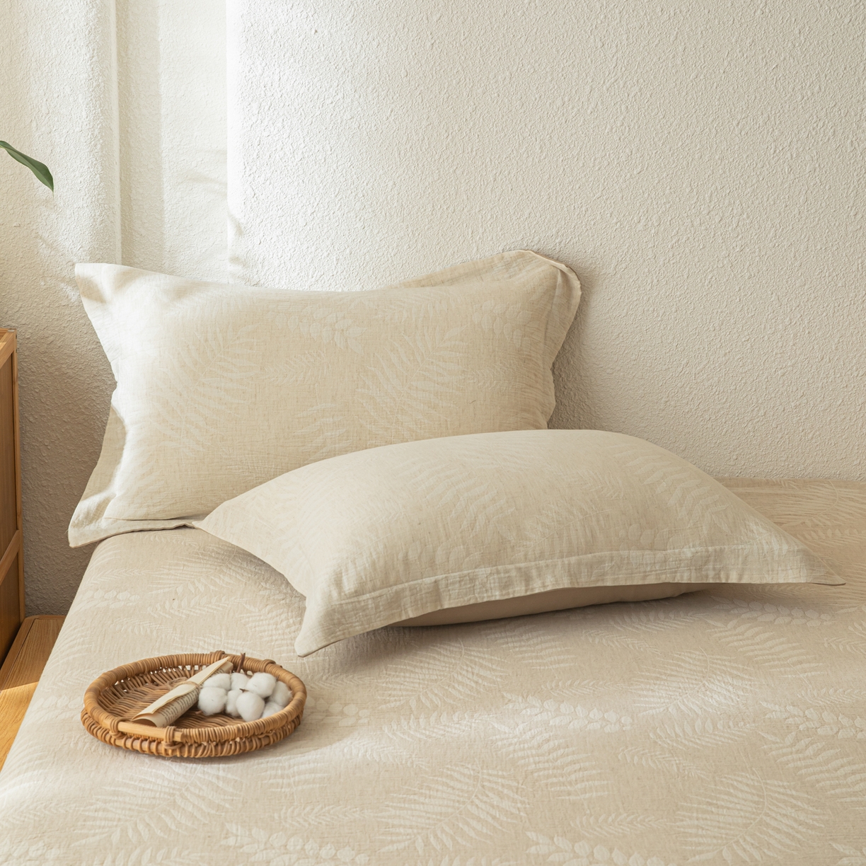 91家纺网 家纺一手货源 找家纺 眠博士 2025新款A类棉麻双层纱提花床笠 棉麻双层纱床笠-花梦如聆