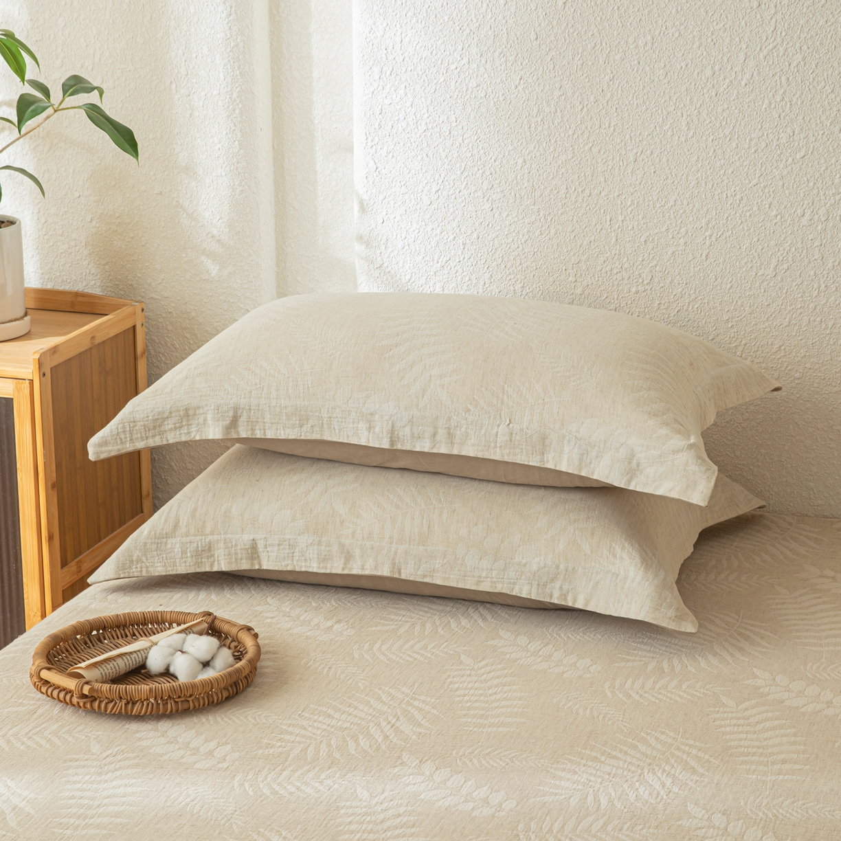 91家纺网 家纺一手货源 找家纺 眠博士 2025新款A类棉麻双层纱提花床笠 棉麻双层纱床笠-花梦如聆