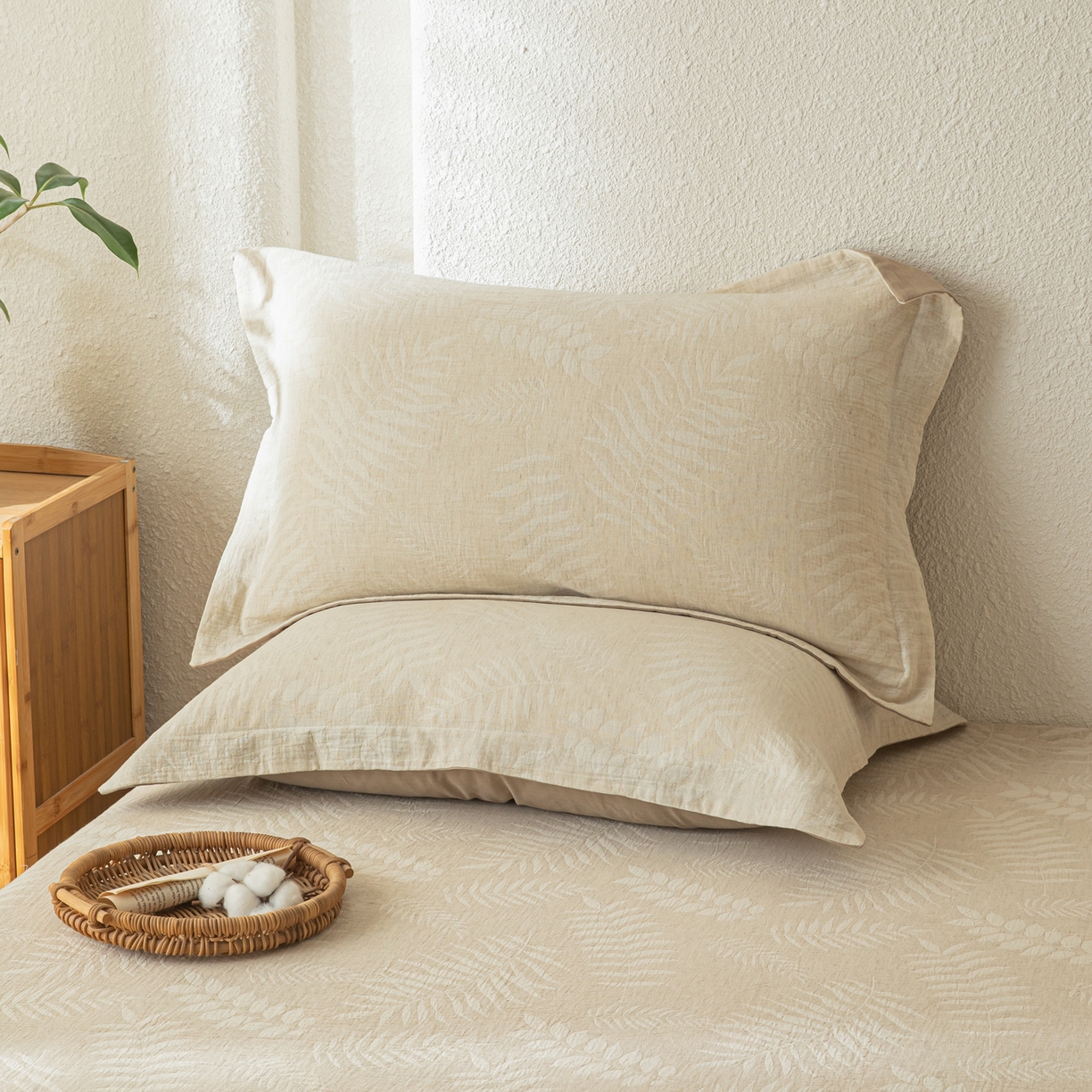 91家纺网 家纺一手货源 找家纺 眠博士 2025新款A类棉麻双层纱提花床笠 棉麻双层纱床笠-花梦如聆