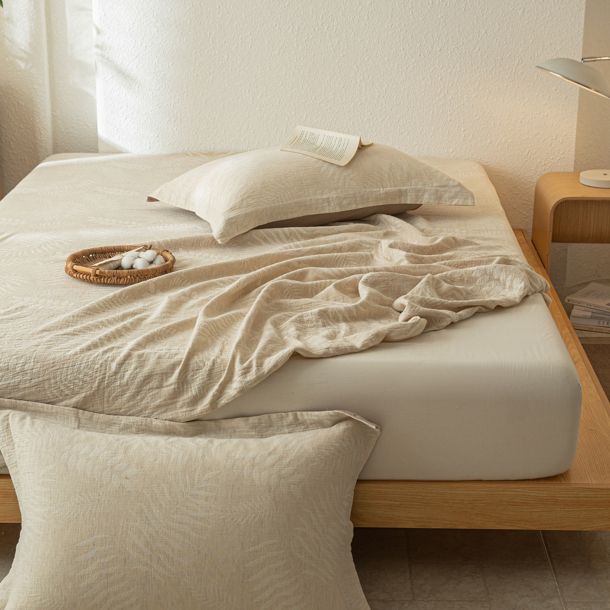 91家纺网 家纺一手货源 找家纺 眠博士 2025新款A类棉麻双层纱提花床笠 棉麻双层纱床笠-花梦如聆