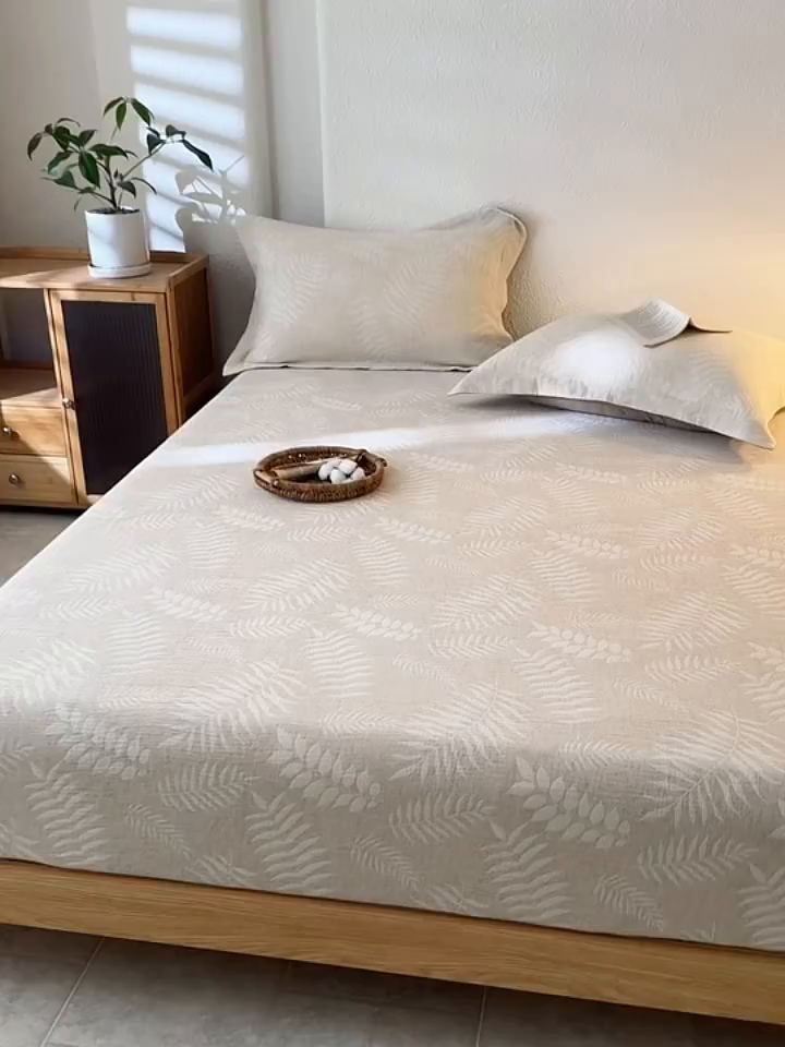 91家纺网 家纺一手货源 找家纺 眠博士 2025新款A类棉麻双层纱提花床笠 棉麻双层纱床笠-花梦如聆