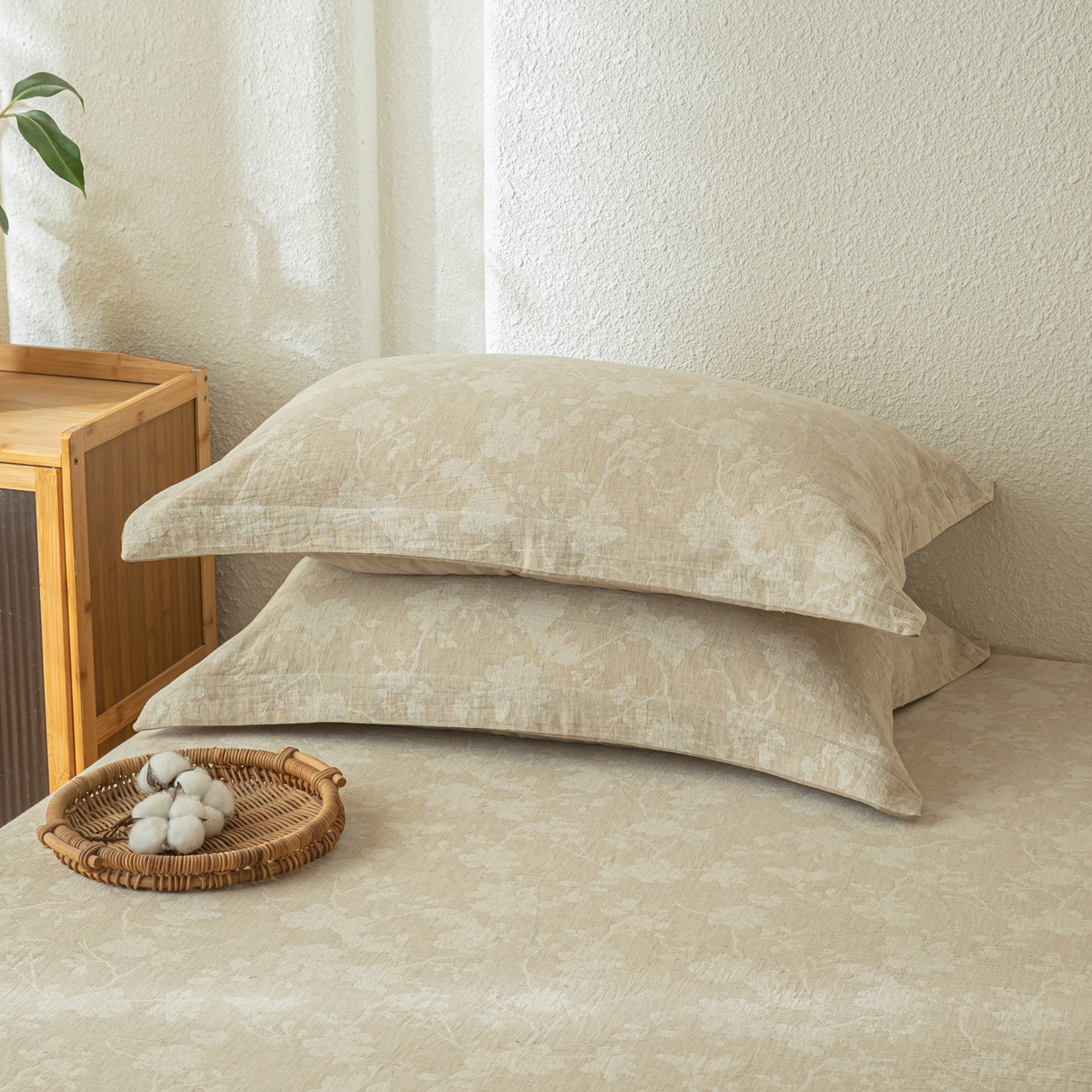 91家纺网 家纺一手货源 找家纺 眠博士 2025新款A类棉麻双层纱提花床笠 棉麻双层纱床笠-蓝聆花