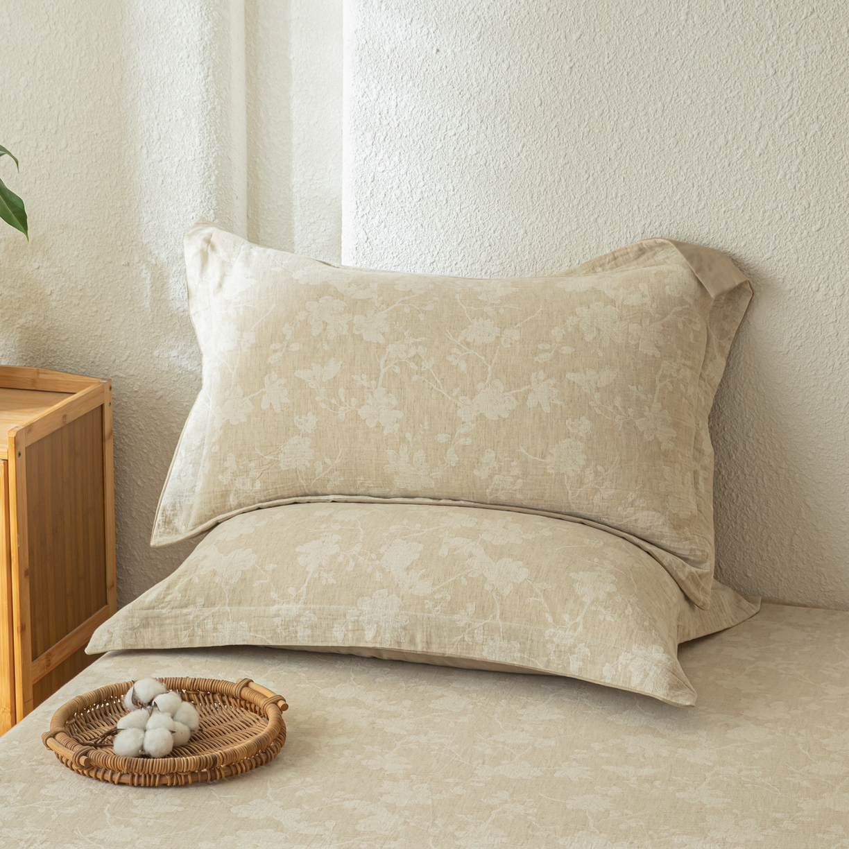 91家纺网 家纺一手货源 找家纺 眠博士 2025新款A类棉麻双层纱提花床笠 棉麻双层纱床笠-蓝聆花