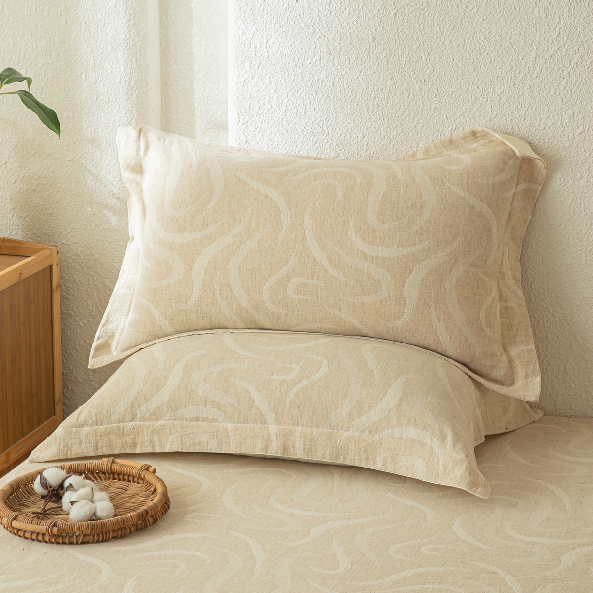 91家纺网 家纺一手货源 找家纺 眠博士 2025新款A类棉麻双层纱提花床笠 棉麻双层纱床笠-灵韵