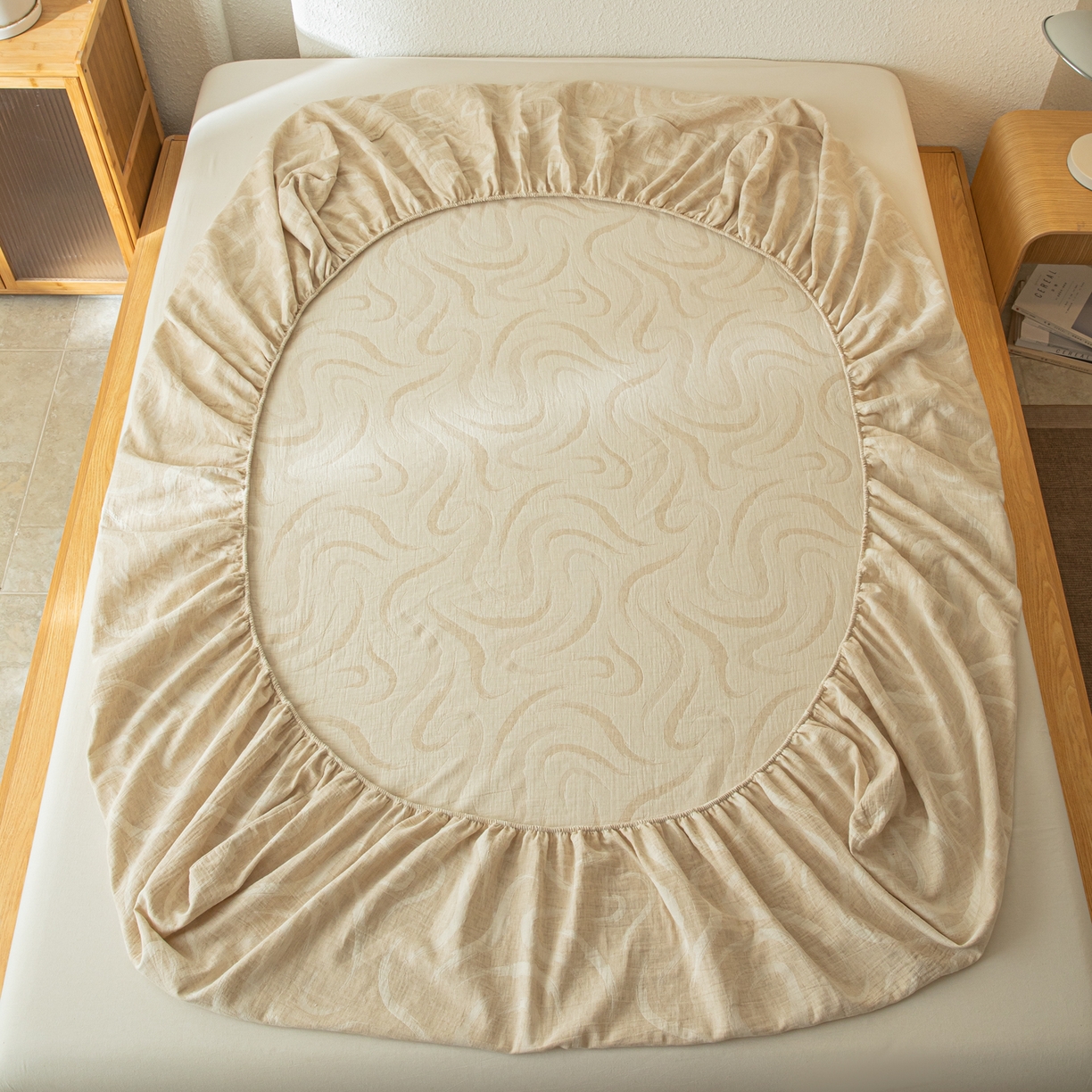 91家纺网 家纺一手货源 找家纺 眠博士 2025新款A类棉麻双层纱提花床笠 棉麻双层纱床笠-灵韵