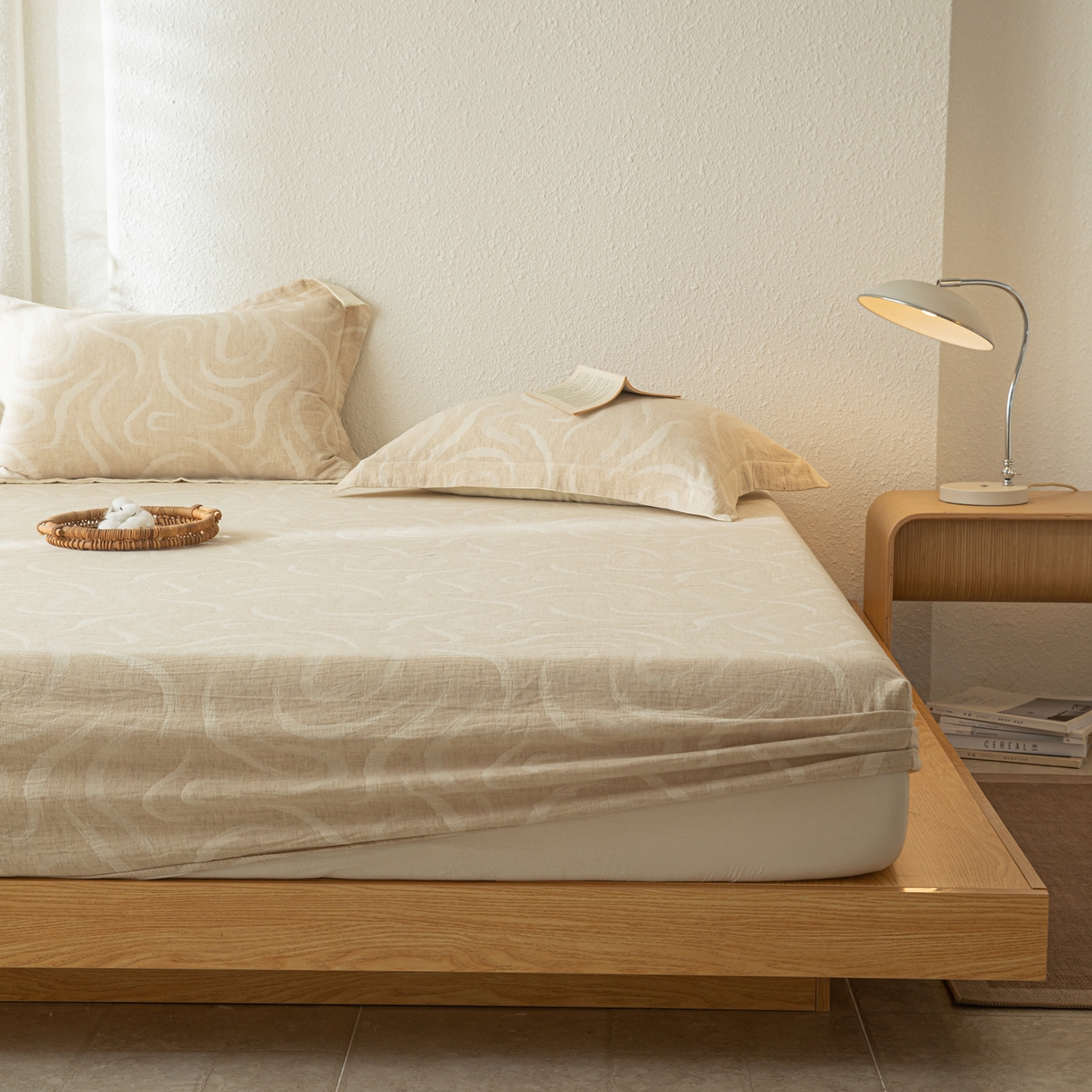 91家纺网 家纺一手货源 找家纺 眠博士 2025新款A类棉麻双层纱提花床笠 棉麻双层纱床笠-灵韵