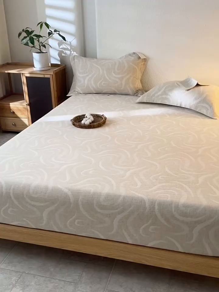 91家纺网 家纺一手货源 找家纺 眠博士 2025新款A类棉麻双层纱提花床笠 棉麻双层纱床笠-灵韵