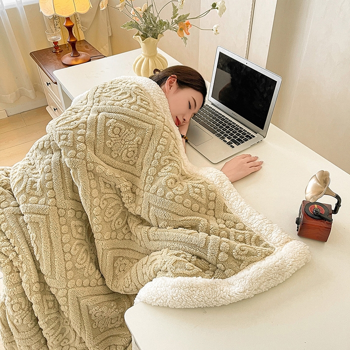 91家纺网 家纺一手货源 找家纺 世纪绒品 2025新款5D雕花毛毯 风铃咖