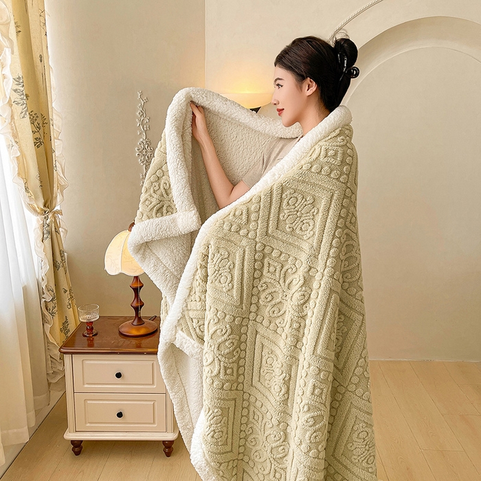 91家纺网 家纺一手货源 找家纺 世纪绒品 2025新款5D雕花毛毯 风铃咖