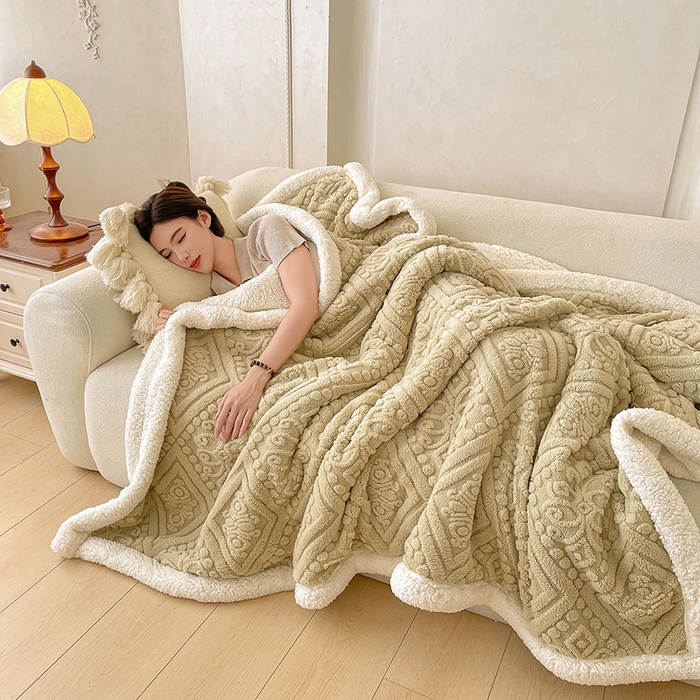 91家纺网 家纺一手货源 找家纺 世纪绒品 2025新款5D雕花毛毯 风铃咖