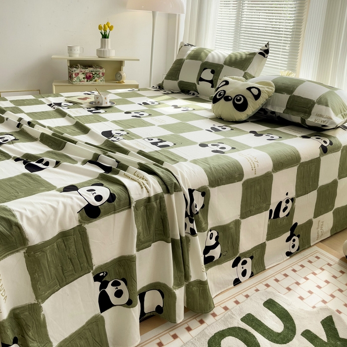 91家纺网 家纺一手货源 找家纺 金盛纺 2025新款13372全棉印花单品床单 熊猫胖达