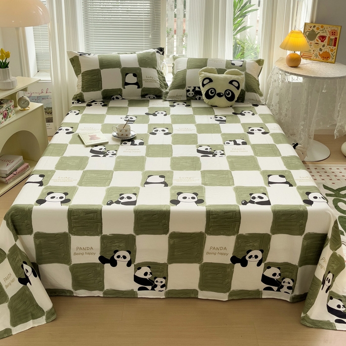 91家纺网 家纺一手货源 找家纺 金盛纺 2025新款13372全棉印花单品床单 熊猫胖达