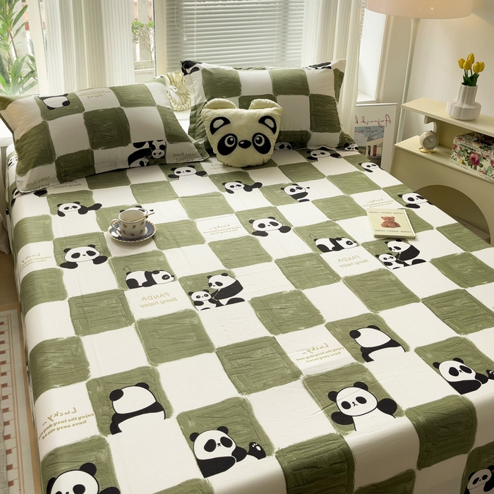 91家纺网 家纺一手货源 找家纺 金盛纺 2025新款13372全棉印花单品床单 熊猫胖达