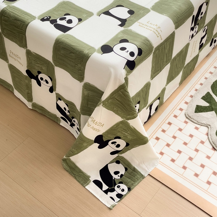 91家纺网 家纺一手货源 找家纺 金盛纺 2025新款13372全棉印花单品床单 熊猫胖达