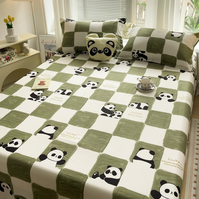 91家纺网 家纺一手货源 找家纺 金盛纺 2025新款13372全棉印花单品床单 熊猫胖达