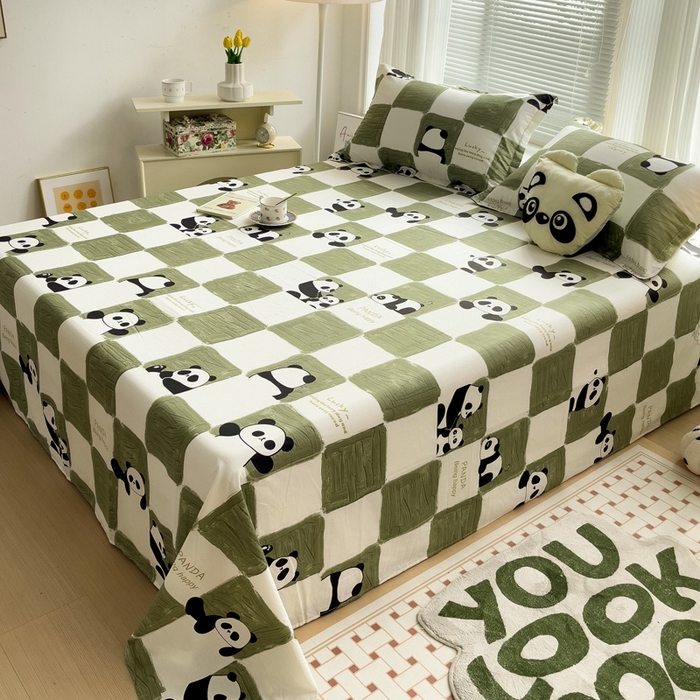 91家纺网 家纺一手货源 找家纺 金盛纺 2025新款13372全棉印花单品床单 熊猫胖达