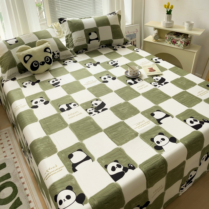 91家纺网 家纺一手货源 找家纺 金盛纺 2025新款13372全棉印花单品床单 熊猫胖达