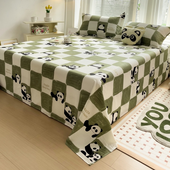 91家纺网 家纺一手货源 找家纺 金盛纺 2025新款13372全棉印花单品床单 熊猫胖达