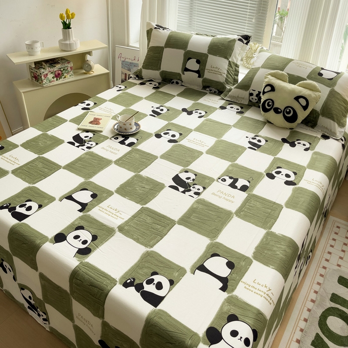 91家纺网 家纺一手货源 找家纺 金盛纺 2025新款13372全棉印花单品床单 熊猫胖达