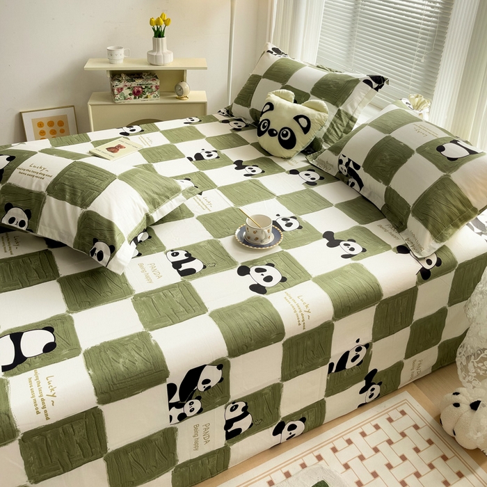 91家纺网 家纺一手货源 找家纺 金盛纺 2025新款13372全棉印花单品床单 熊猫胖达