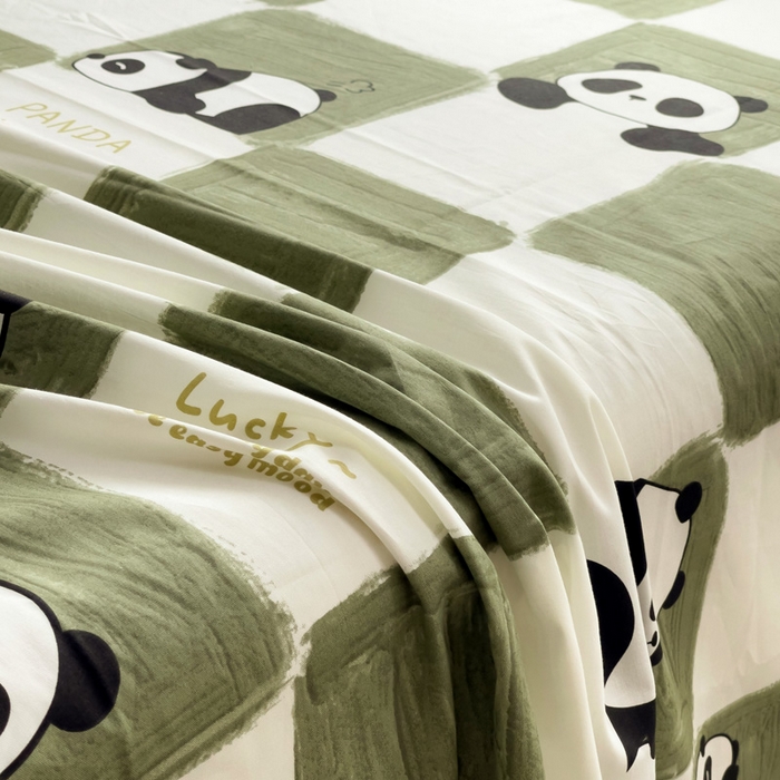 91家纺网 家纺一手货源 找家纺 金盛纺 2025新款13372全棉印花单品床单 熊猫胖达