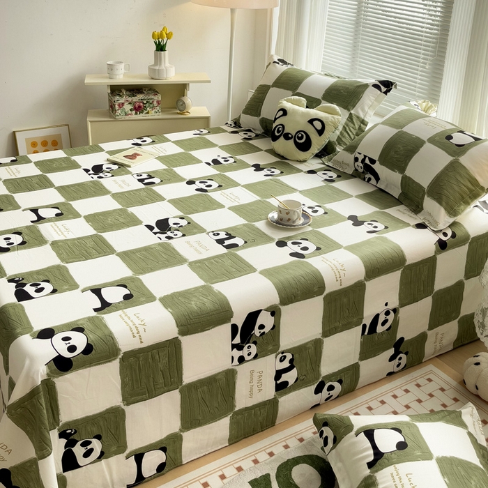 91家纺网 家纺一手货源 找家纺 金盛纺 2025新款13372全棉印花单品床单 熊猫胖达