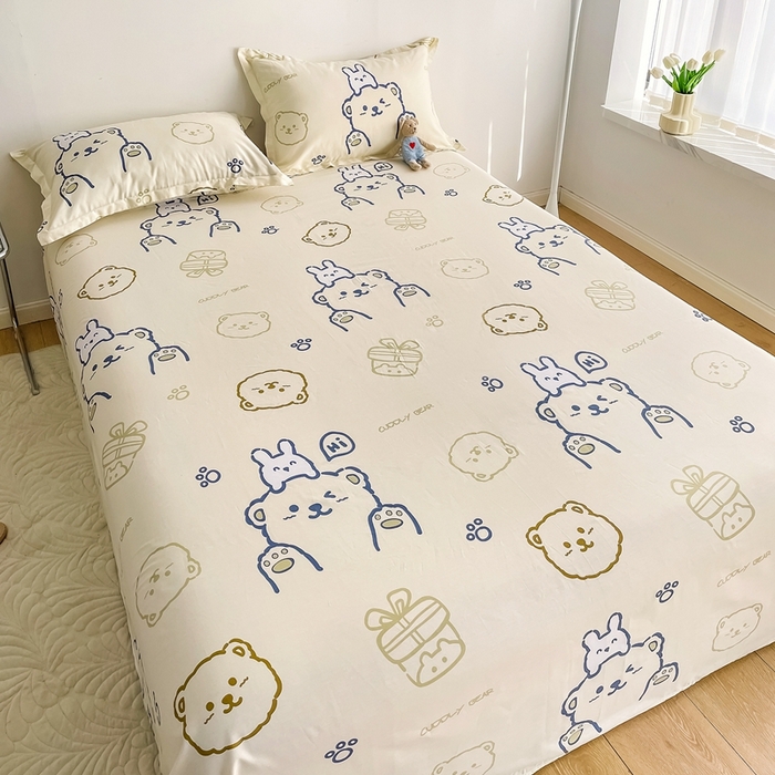 91家纺网 家纺一手货源 找家纺 金盛纺 2025新款13372全棉印花单品床单 哇塞小熊