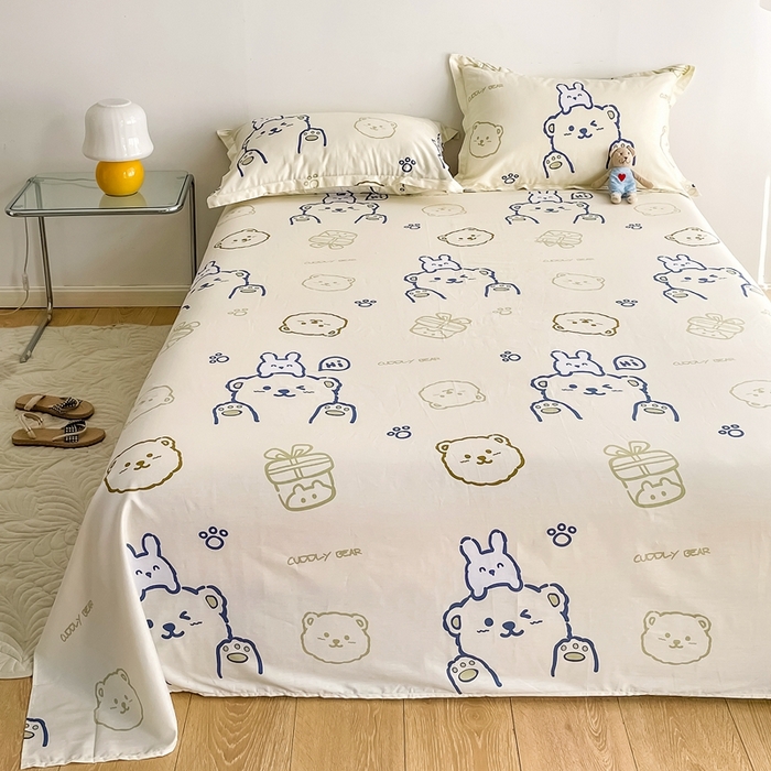 91家纺网 家纺一手货源 找家纺 金盛纺 2025新款13372全棉印花单品床单 哇塞小熊