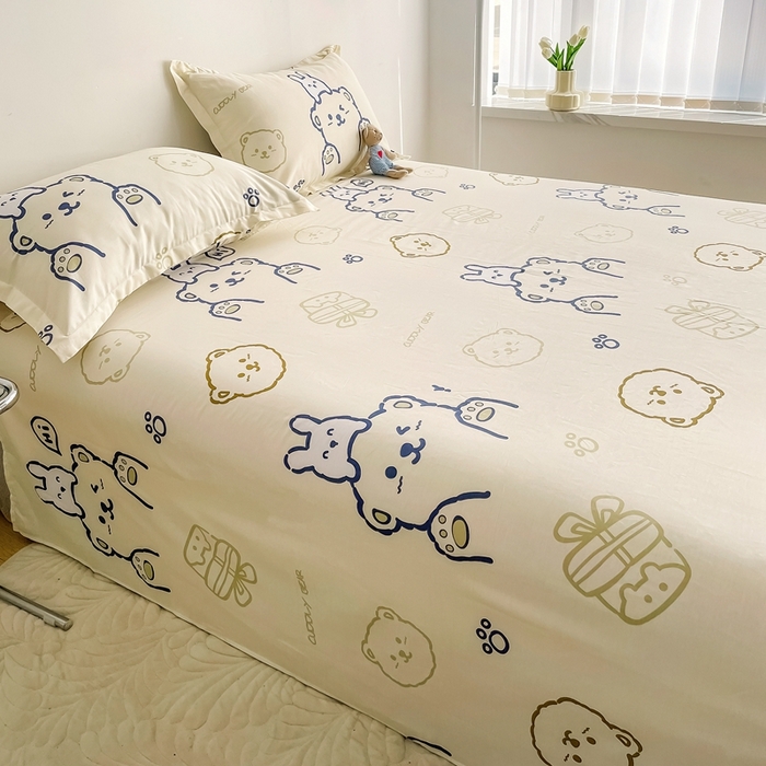 91家纺网 家纺一手货源 找家纺 金盛纺 2025新款13372全棉印花单品床单 哇塞小熊