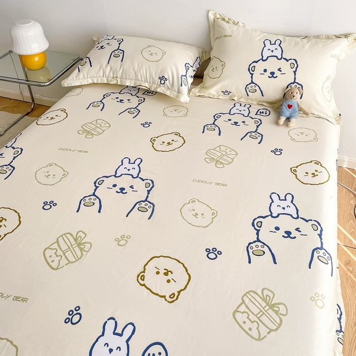 91家纺网 家纺一手货源 找家纺 金盛纺 2025新款13372全棉印花单品床单 哇塞小熊