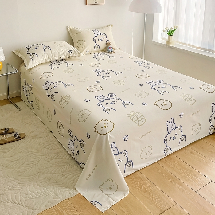 91家纺网 家纺一手货源 找家纺 金盛纺 2025新款13372全棉印花单品床单 哇塞小熊