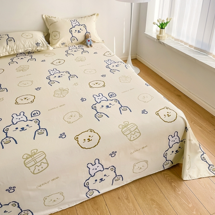 91家纺网 家纺一手货源 找家纺 金盛纺 2025新款13372全棉印花单品床单 哇塞小熊