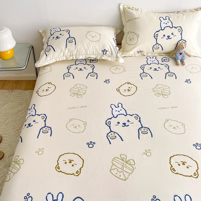 91家纺网 家纺一手货源 找家纺 金盛纺 2025新款13372全棉印花单品床单 哇塞小熊