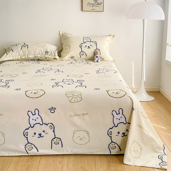 91家纺网 家纺一手货源 找家纺 金盛纺 2025新款13372全棉印花单品床单 哇塞小熊