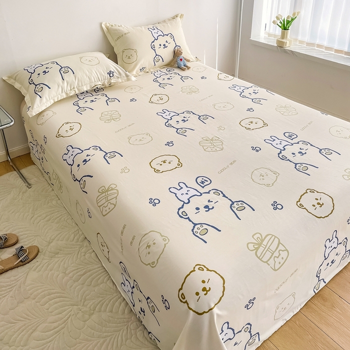 91家纺网 家纺一手货源 找家纺 金盛纺 2025新款13372全棉印花单品床单 哇塞小熊