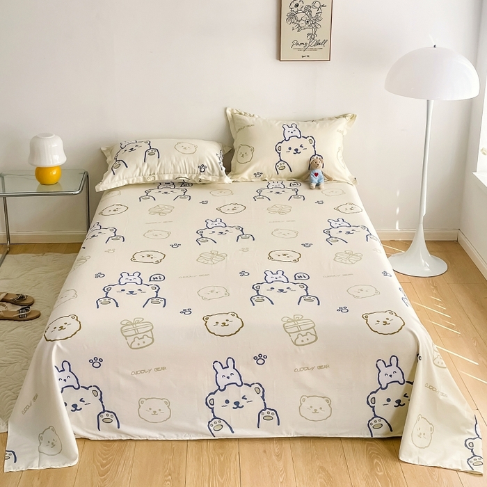 91家纺网 家纺一手货源 找家纺 金盛纺 2025新款13372全棉印花单品床单 哇塞小熊