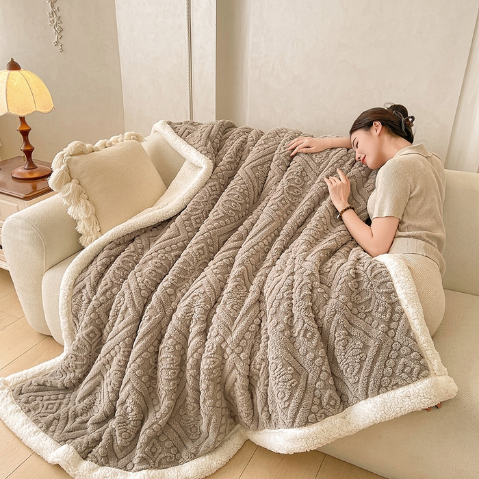 91家纺网 家纺一手货源 找家纺 世纪绒品 2025新款5D雕花毛毯 星空灰