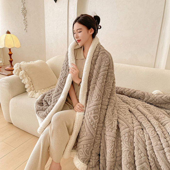 91家纺网 家纺一手货源 找家纺 世纪绒品 2025新款5D雕花毛毯 星空灰