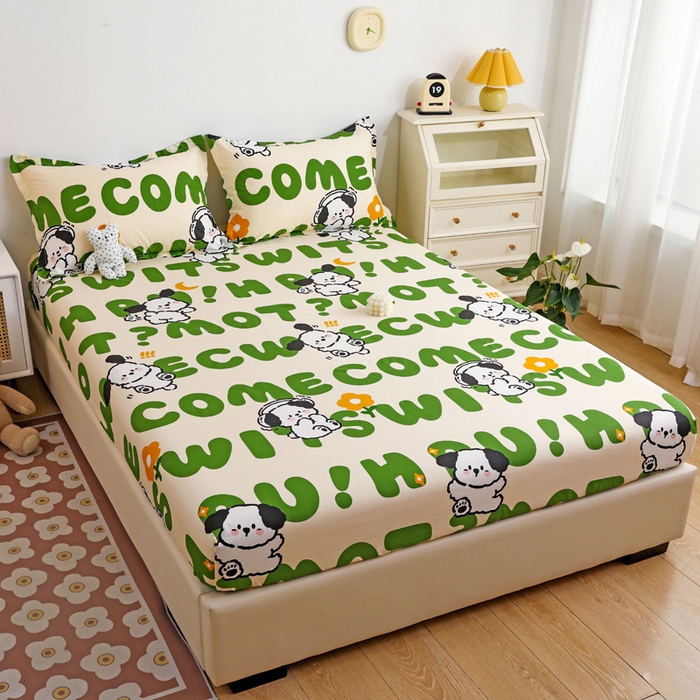 91家纺网 家纺一手货源 找家纺 金盛纺 2025新款13372全棉印花单品床笠 屁屁狗