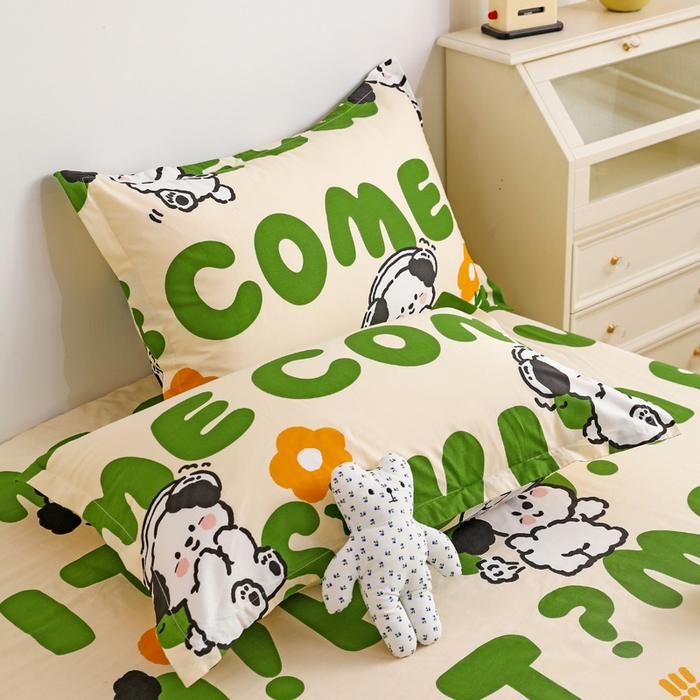 91家纺网 家纺一手货源 找家纺 金盛纺 2025新款13372全棉印花单品床笠 屁屁狗