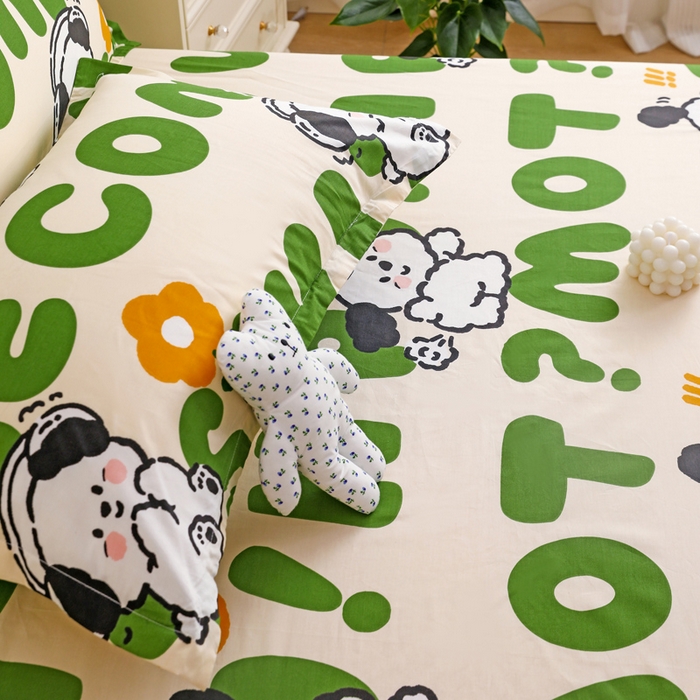 91家纺网 家纺一手货源 找家纺 金盛纺 2025新款13372全棉印花单品床笠 屁屁狗