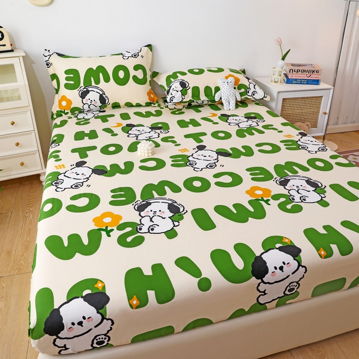 91家纺网 家纺一手货源 找家纺 金盛纺 2025新款13372全棉印花单品床笠 屁屁狗